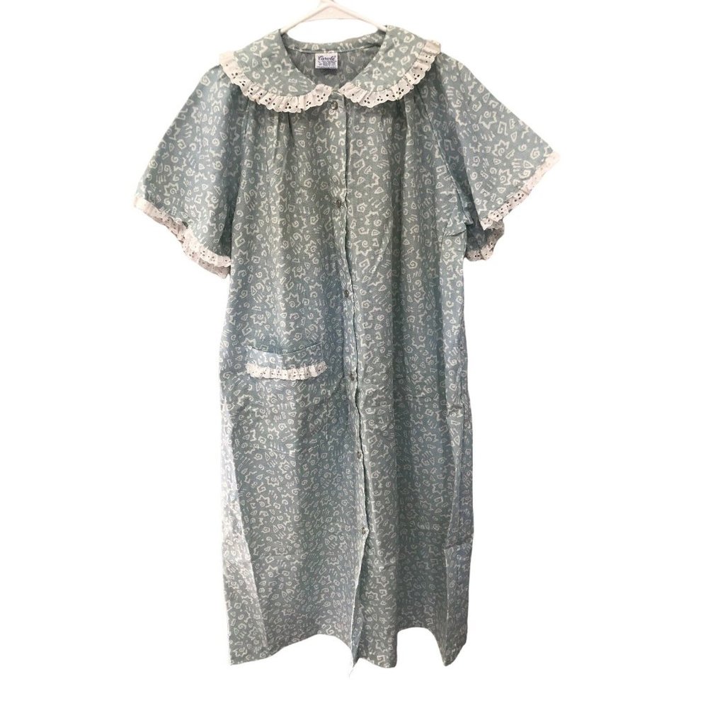 Vintage Carole Size L Granny Gown Lace &‎ Ruffle Pearl Snap Nos Nwt